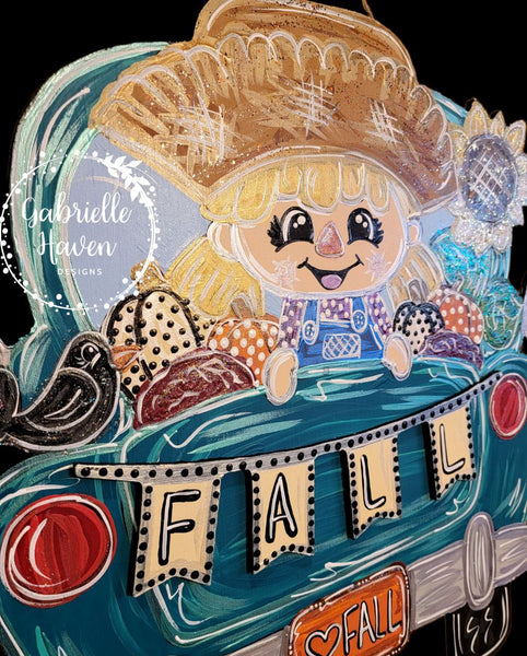 Fall Truck Girl Scarecrow (3D Fall Banner)