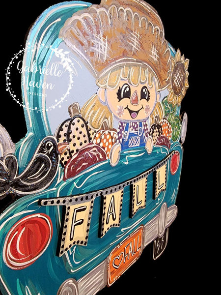 Fall Truck Girl Scarecrow (3D Fall Banner)