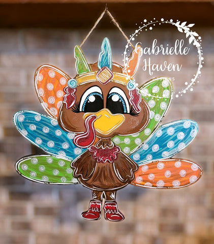 Thanksgiving Turkey Indian Door Hanger or Sign