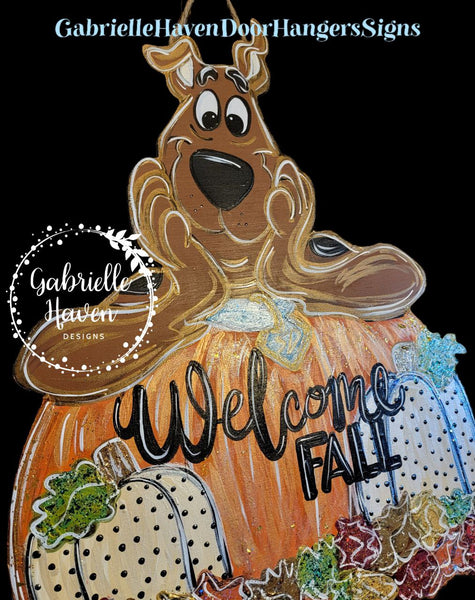 Scooby Doo Fall Pumpkin Door Hanger or Wall Sign