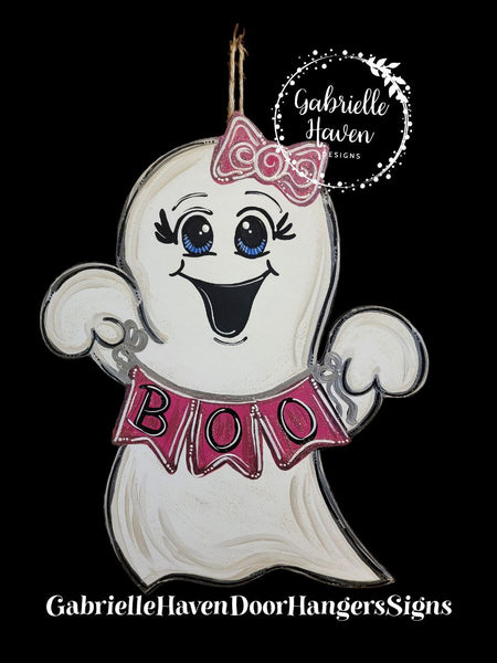 Halloween Ghost with Pink Banner