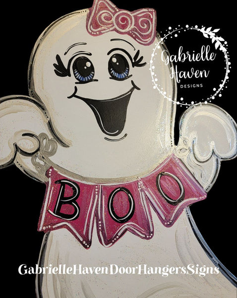 Halloween Ghost with Pink Banner