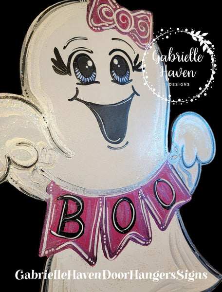 Halloween Ghost with Pink Banner