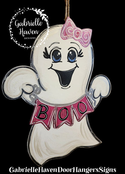 Halloween Ghost with Pink Banner