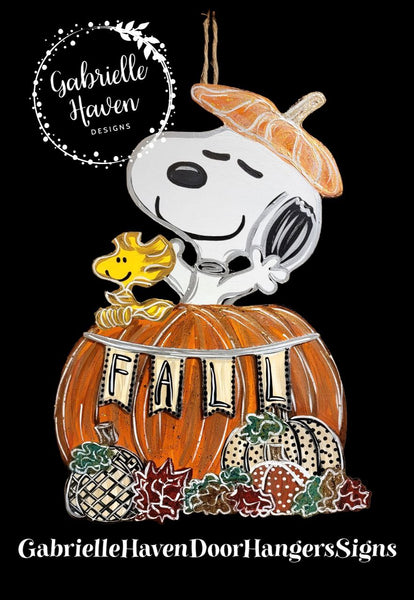 Snoopy Fall Pumpkin Door Hanger Sign