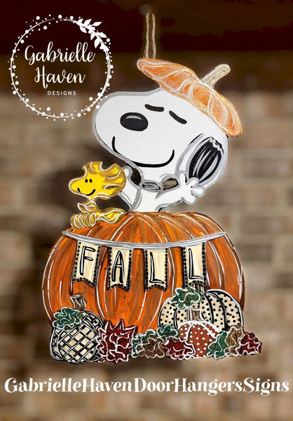 Snoopy Fall Pumpkin Door Hanger Sign