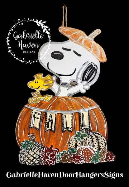 Snoopy Fall Pumpkin Door Hanger Sign