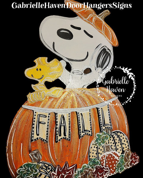 Snoopy Fall Pumpkin Door Hanger Sign