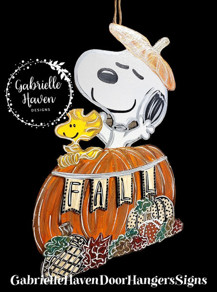 Snoopy Fall Pumpkin Door Hanger Sign