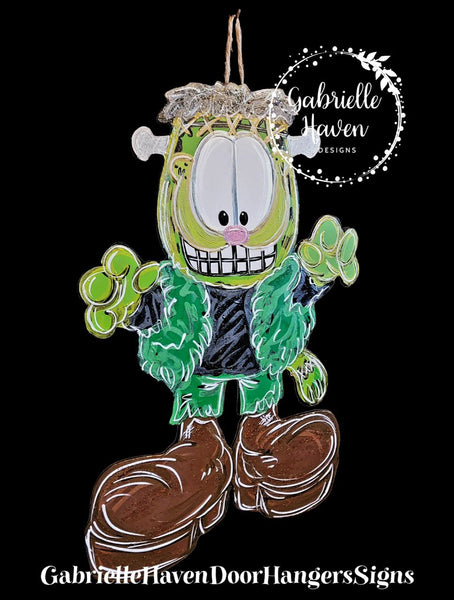 Garfield Frankenstein Halloween Door Hanger, Wall Sign or Outdoor Decor