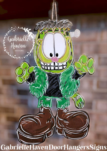 Garfield Frankenstein Halloween Door Hanger, Wall Sign or Outdoor Decor