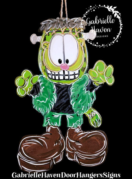 Garfield Frankenstein Halloween Door Hanger, Wall Sign or Outdoor Decor