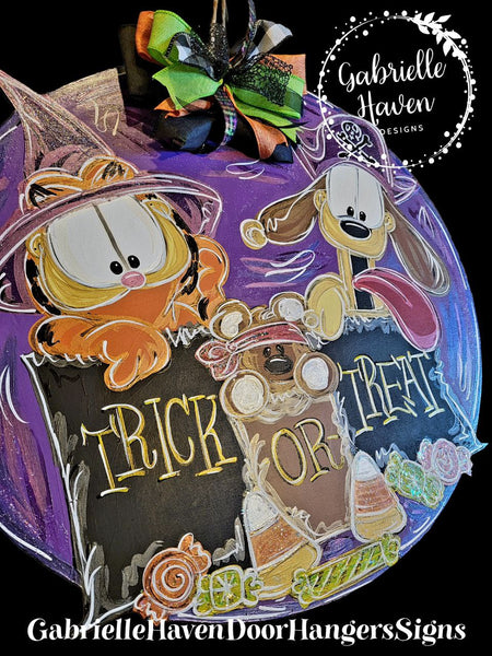 Garfield and Odie Halloween Door Hanger, Wall Sign or Outdoor Decor