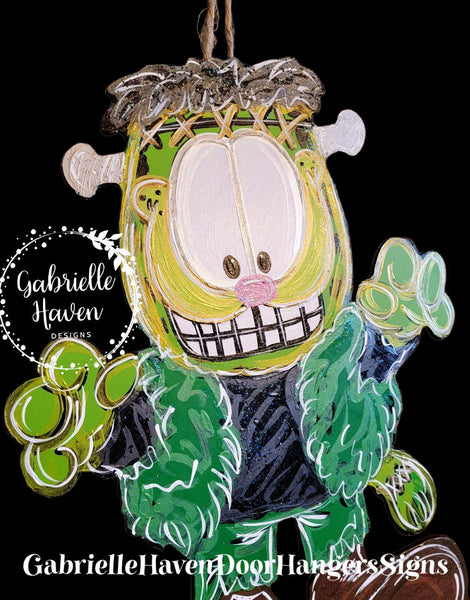 Garfield Frankenstein Halloween Door Hanger, Wall Sign or Outdoor Decor