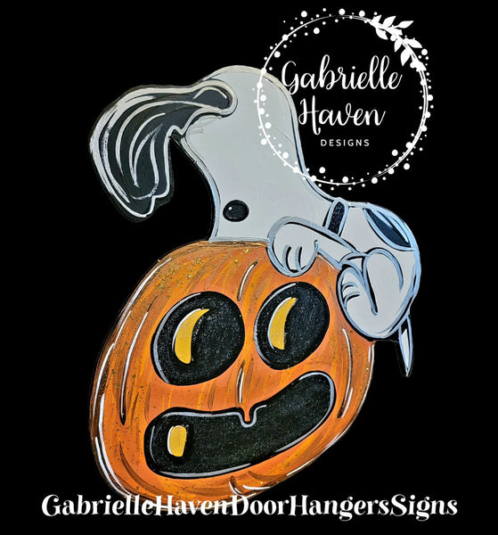 Snoopy Pumpkin Door Hanger, Wall Sign or Outdoor Decor