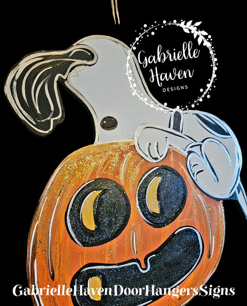 Snoopy Pumpkin Door Hanger, Wall Sign or Outdoor Decor