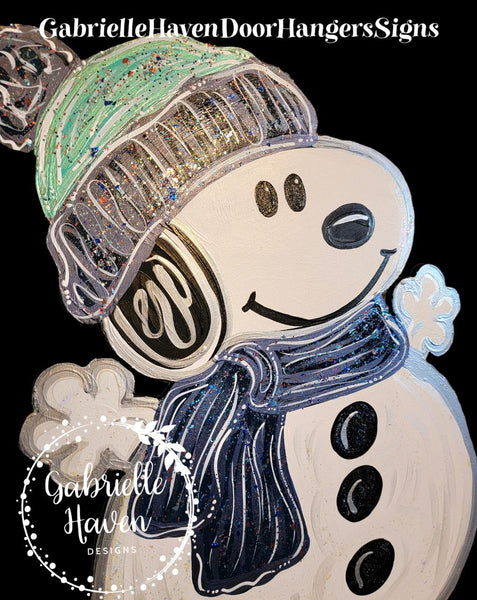 Snoopy Winter Snowman Door Hanger, Wall Sign or Outdoor Decor