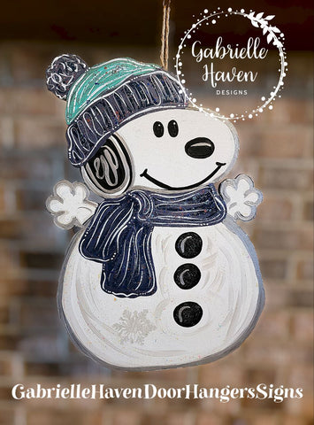 Snoopy Winter Snowman Door Hanger, Wall Sign or Outdoor Decor