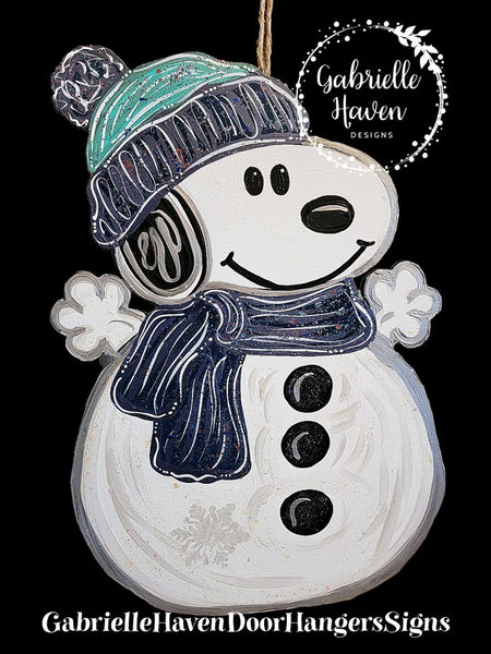 Snoopy Winter Snowman Door Hanger, Wall Sign or Outdoor Decor