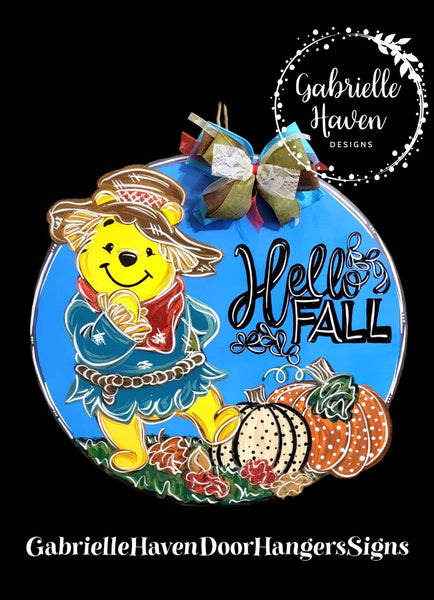 Fall Winnie the Pooh Scarecrow Door Hanger, Front door or Wall Sign