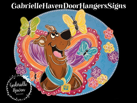 Scooby Patriotic Stripes Round Door Hanger Door Sign Decor, Scooby